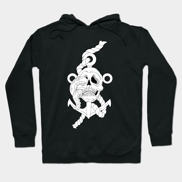 Skull tentacle with anchor white underlay Hoodie by NicsPics